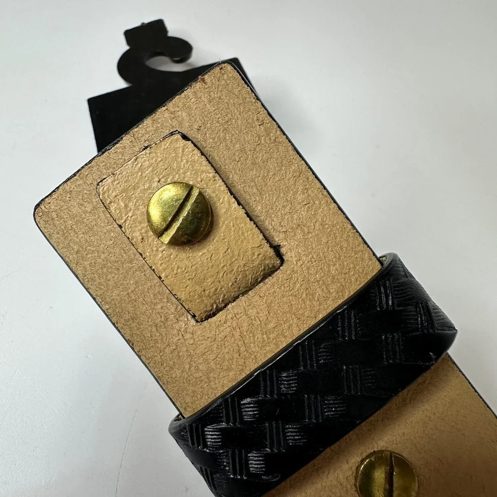 Canterbury Black Basketweave Embossed Belt Gold Tone Buckle Western Sz 34 NEW